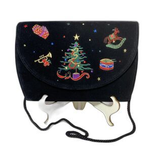 NWT Velveteen Clutch/Crossbody Purse Embroidered Christmas Motif  9 x 7 x 3